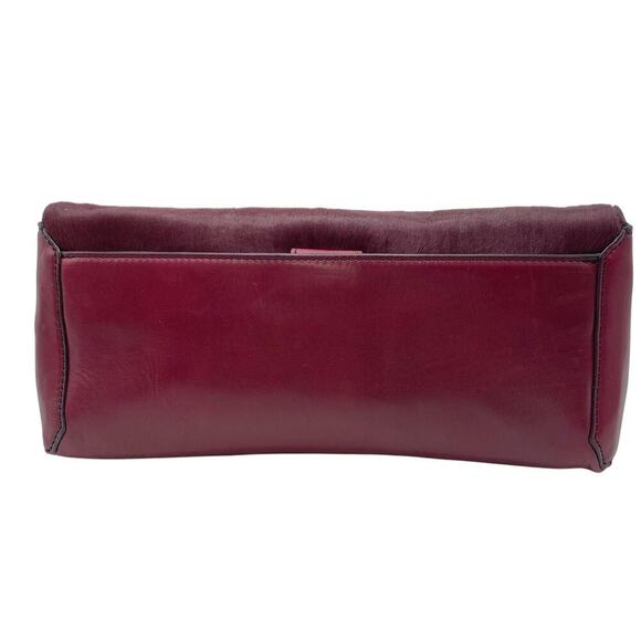 J.Crew Genuine Calf Hair‎ Pony Hair Clutch Burgundy Leather Envelope Bag - Picture 2 of 7